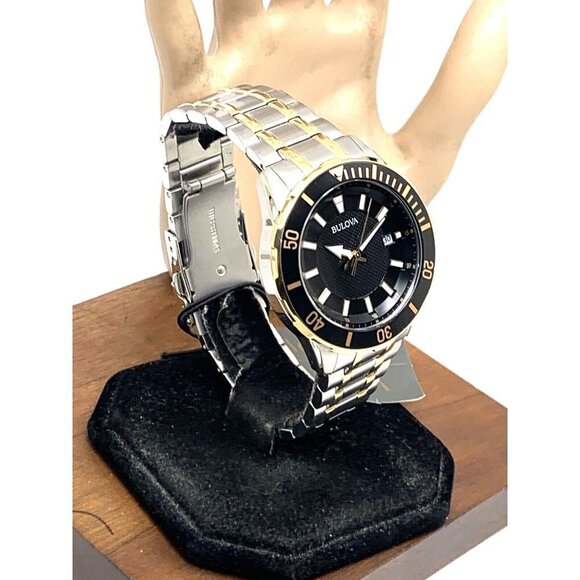 Bulova Men's Watch 98B394 Black Dial Date Quartz Two Tone Stainless Stee… - Picture 14 of 14